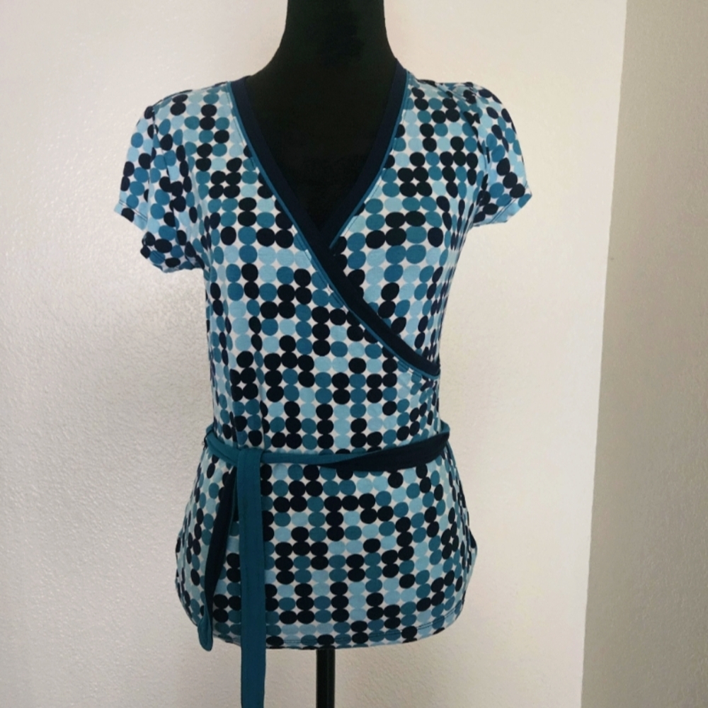 Ann Taylor Polka Dot Short Sleeve Blouse